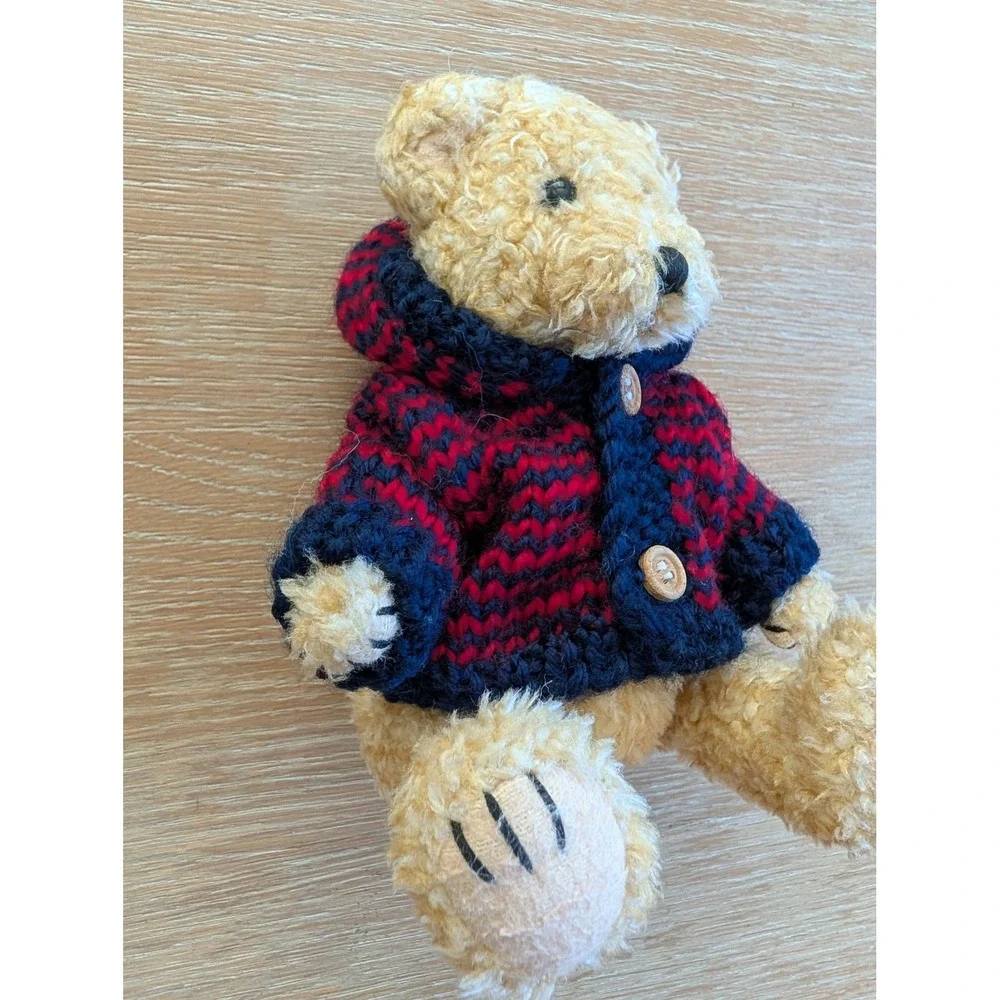 Vintage 1998 Hugfun Teddy Bear Navy Red Striped Sweater Hooded 6